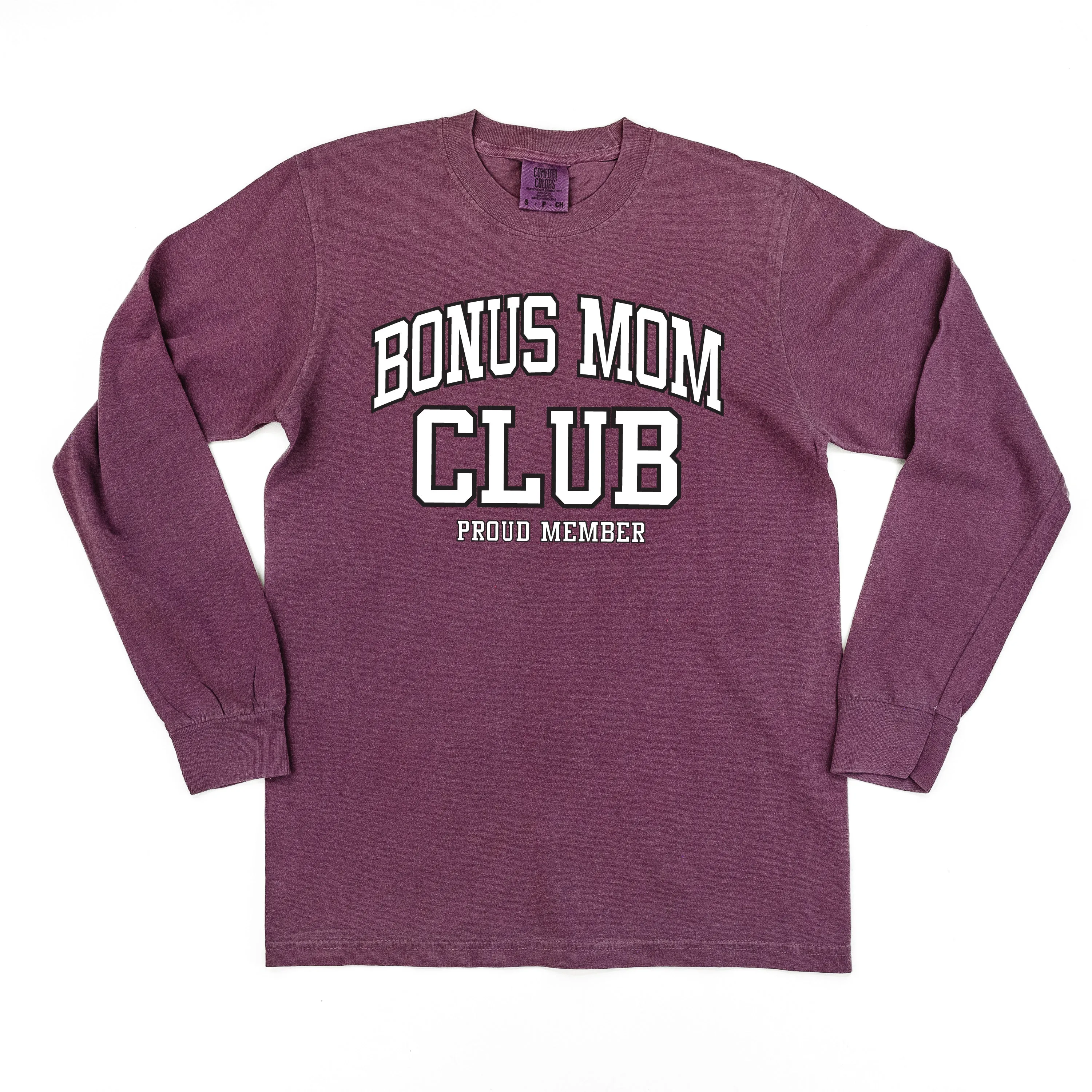 Varsity Style - BONUS MOM Club - Proud Member - LONG SLEEVE COMFORT COLORS TEE