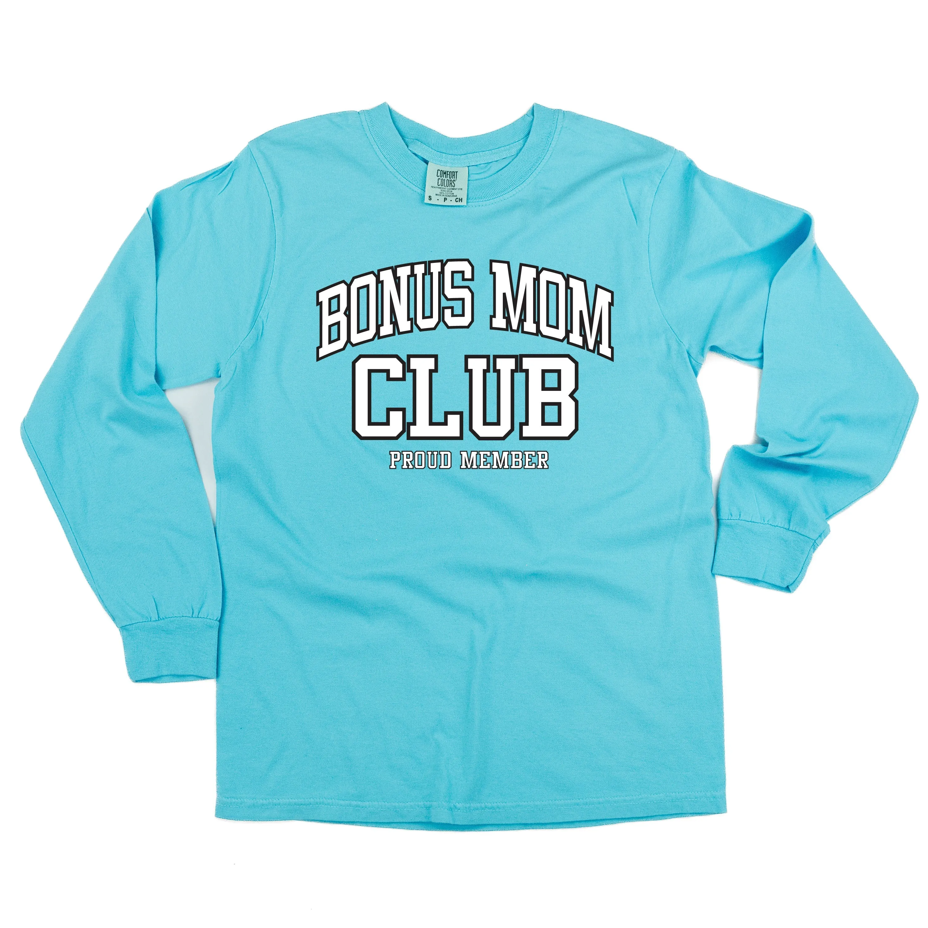 Varsity Style - BONUS MOM Club - Proud Member - LONG SLEEVE COMFORT COLORS TEE