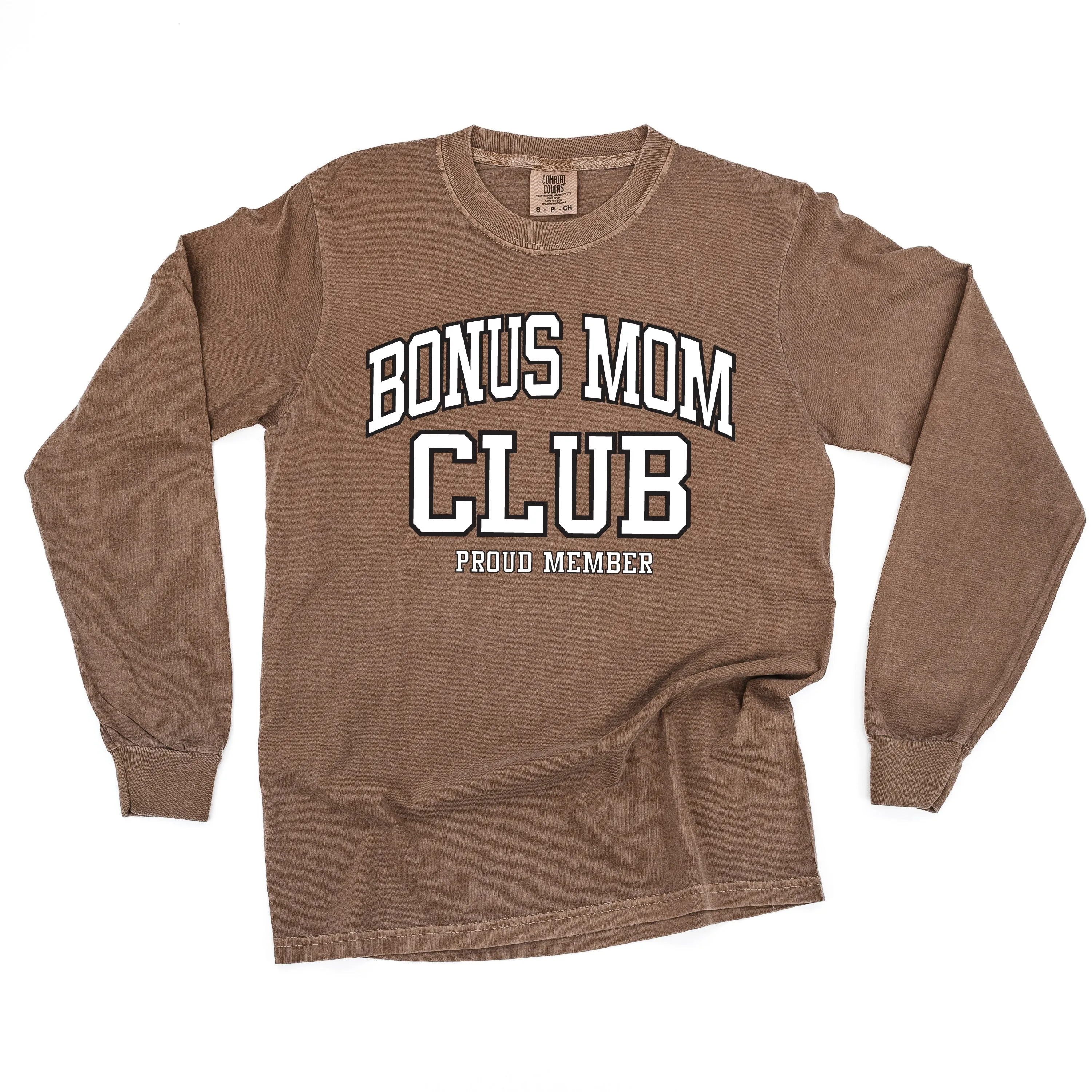 Varsity Style - BONUS MOM Club - Proud Member - LONG SLEEVE COMFORT COLORS TEE