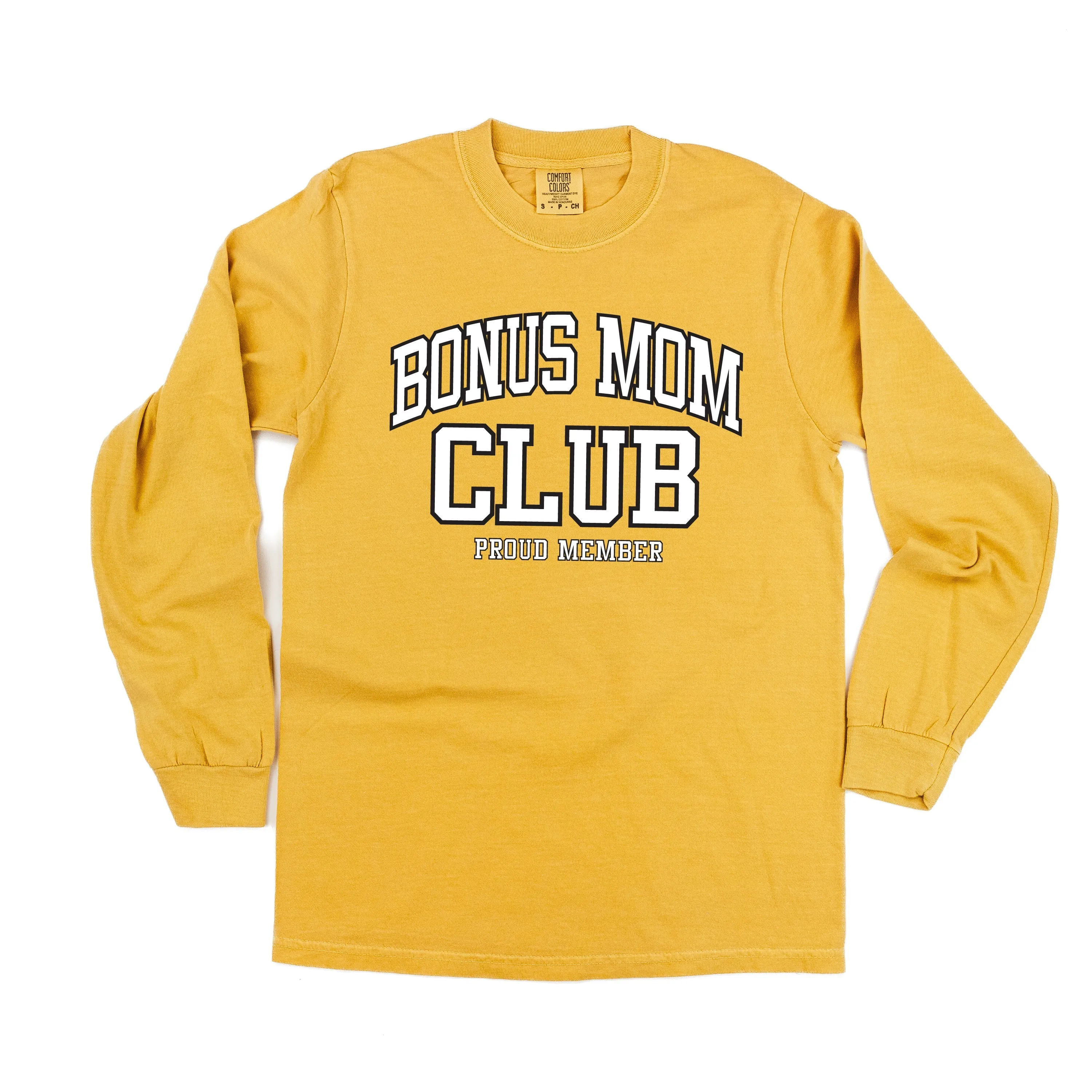 Varsity Style - BONUS MOM Club - Proud Member - LONG SLEEVE COMFORT COLORS TEE