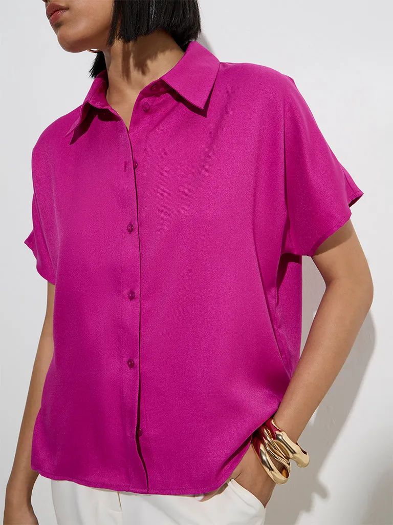 Wardrobe Magenta Solid Shirt