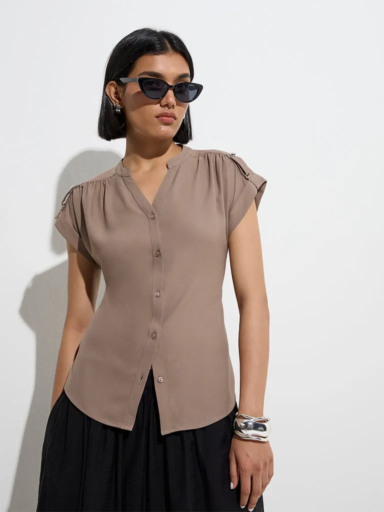 Wardrobe Taupe Solid Shirt