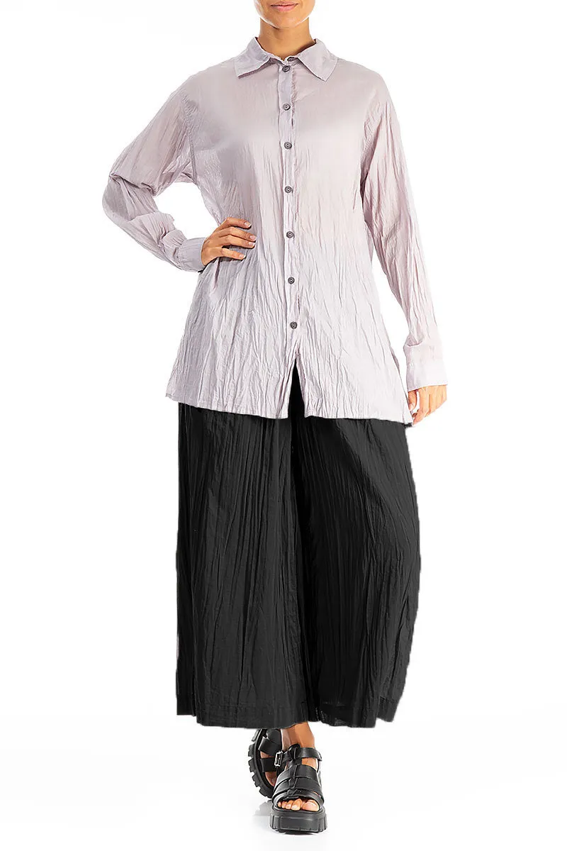 Wide Black Crumpled Cotton Trousers