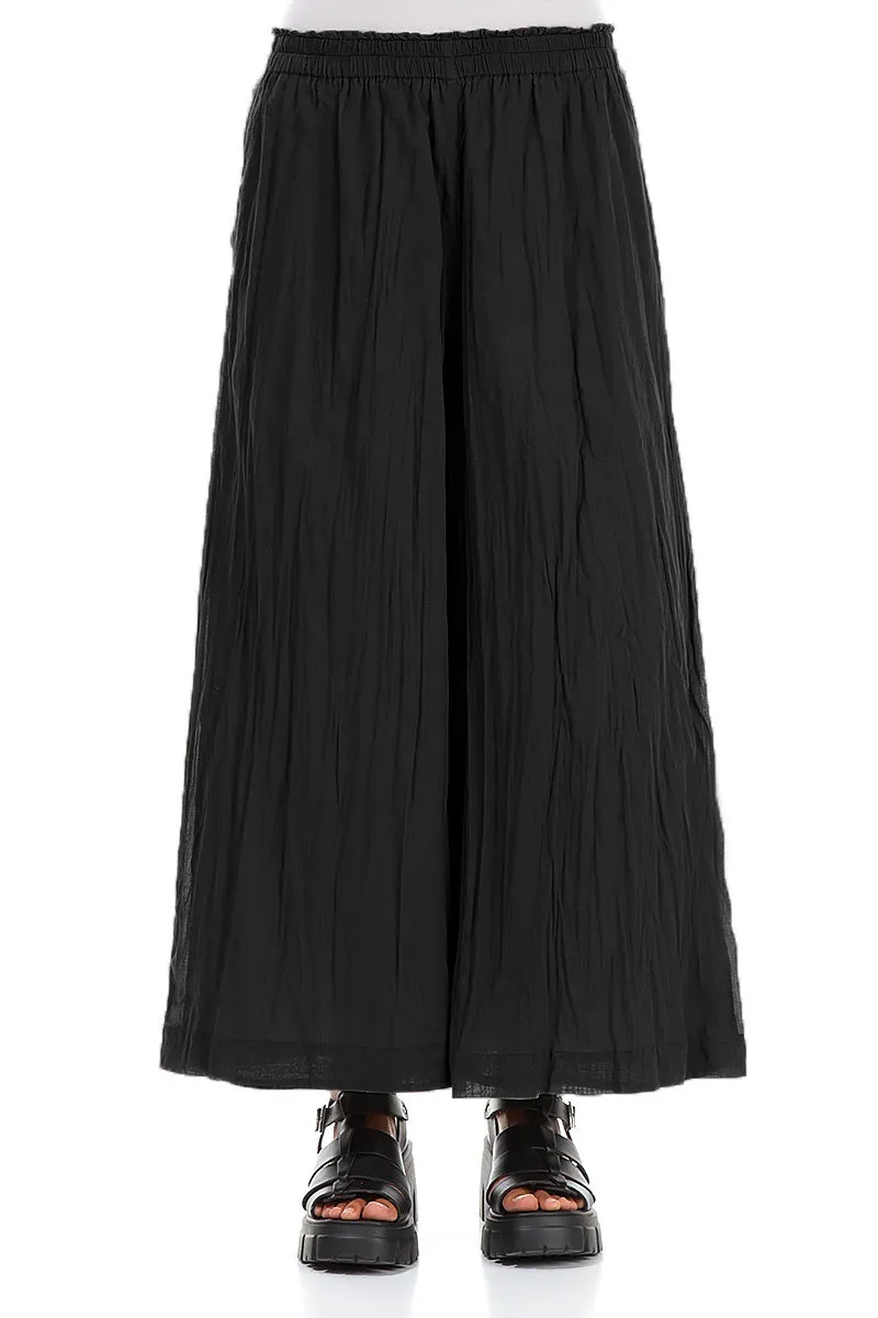 Wide Black Crumpled Cotton Trousers