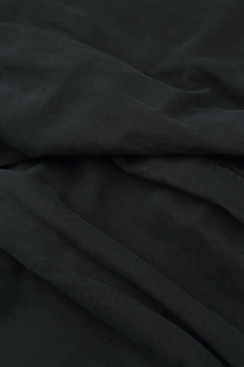 Wide Black Crumpled Cotton Trousers
