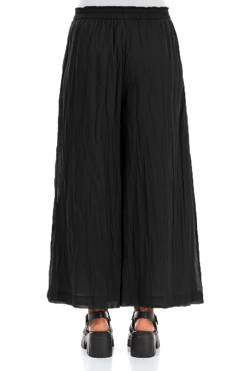 Wide Black Crumpled Cotton Trousers