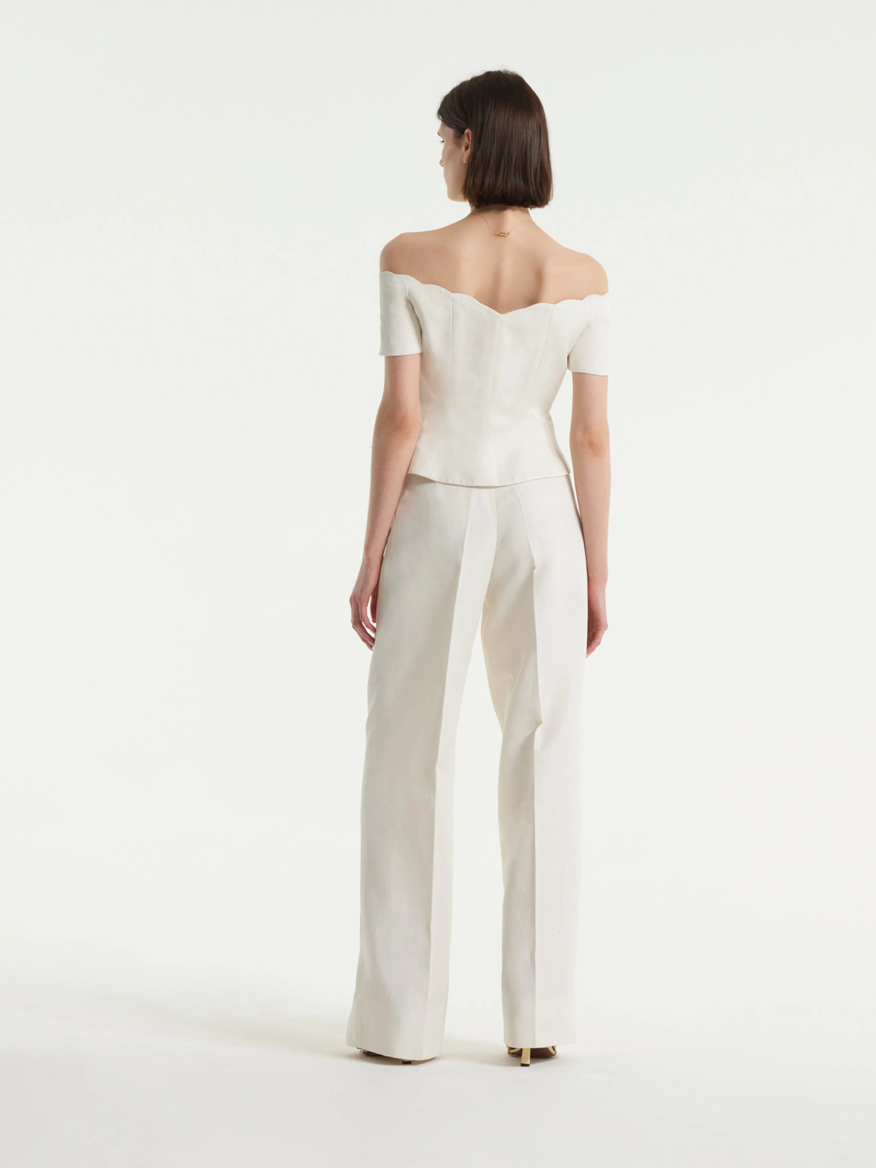 Wide Tailored Trouser in Cream