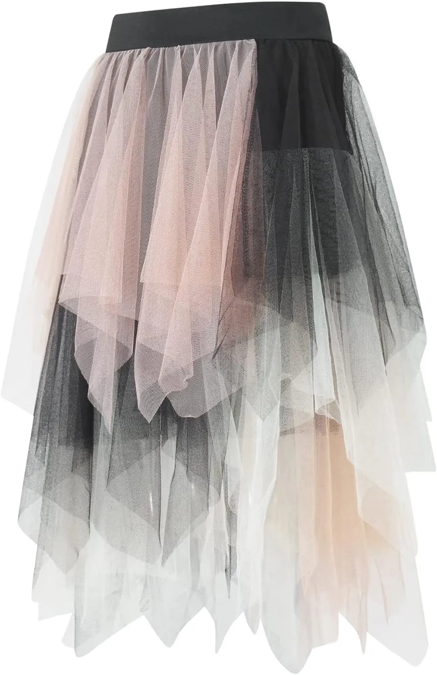 Women A Line Tulle Skirts High Waist Irregular Ruffle Layered Fashion Midi Skirt Party Evening Mesh Long Skirt