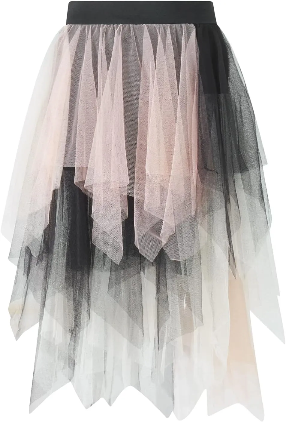 Women A Line Tulle Skirts High Waist Irregular Ruffle Layered Fashion Midi Skirt Party Evening Mesh Long Skirt