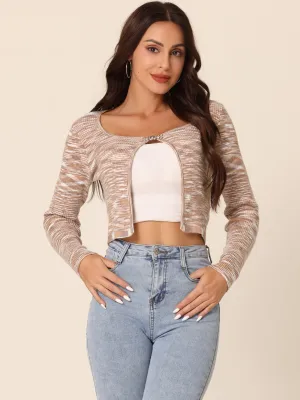 Women's Casual Long Sleeve Open Front Stripe Knitted Fashion Butterfly Buckle Crop Sweater Cardigan