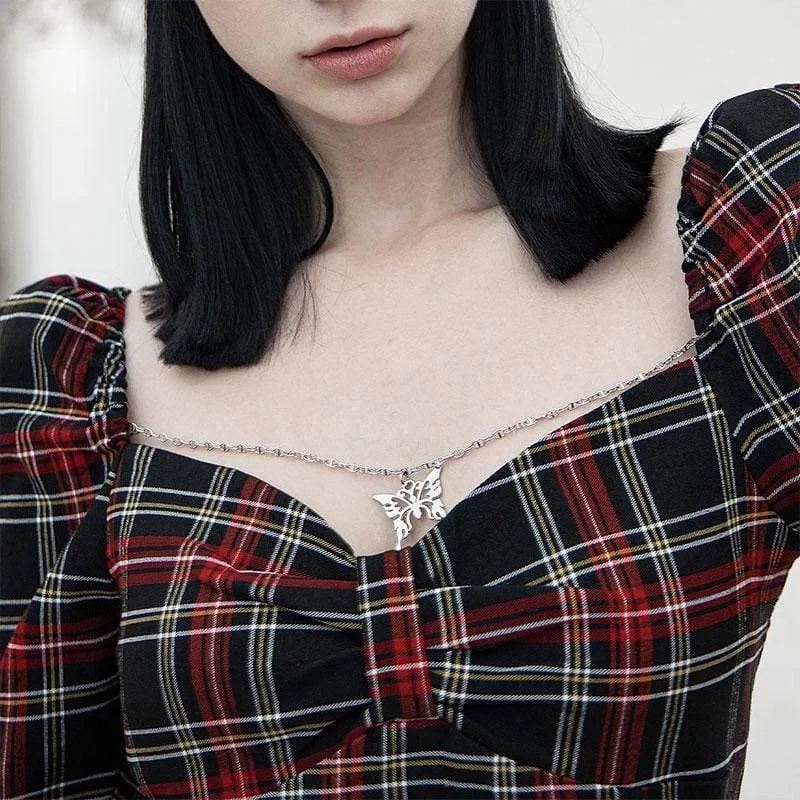 Women's Grunge Square Collar Contrast Color Plaid Dresses