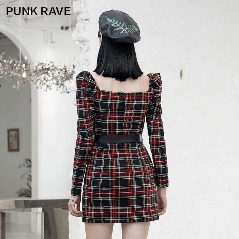 Women's Grunge Square Collar Contrast Color Plaid Dresses