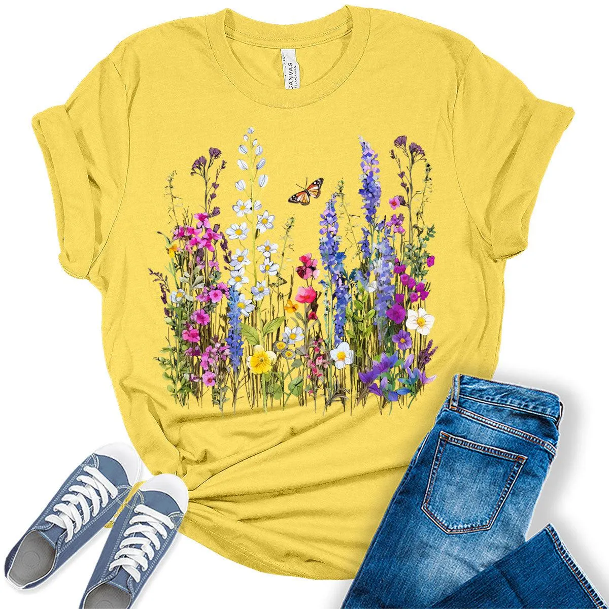 Womens Summer Shirt Vintage Boho Flower T Shirt Trendy Plus Size Graphic Tees
