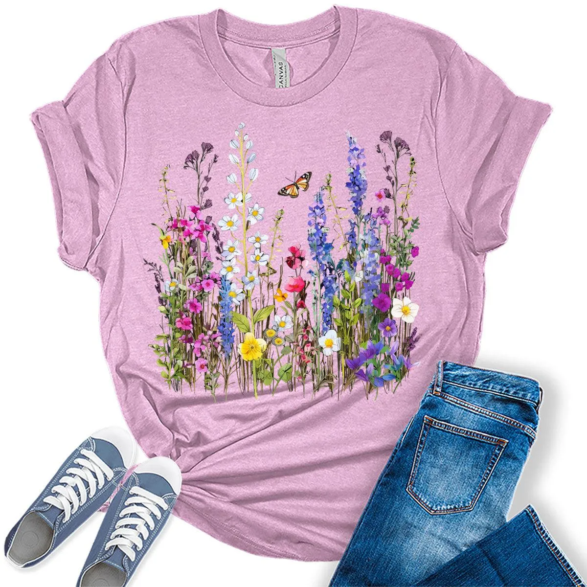 Womens Summer Shirt Vintage Boho Flower T Shirt Trendy Plus Size Graphic Tees