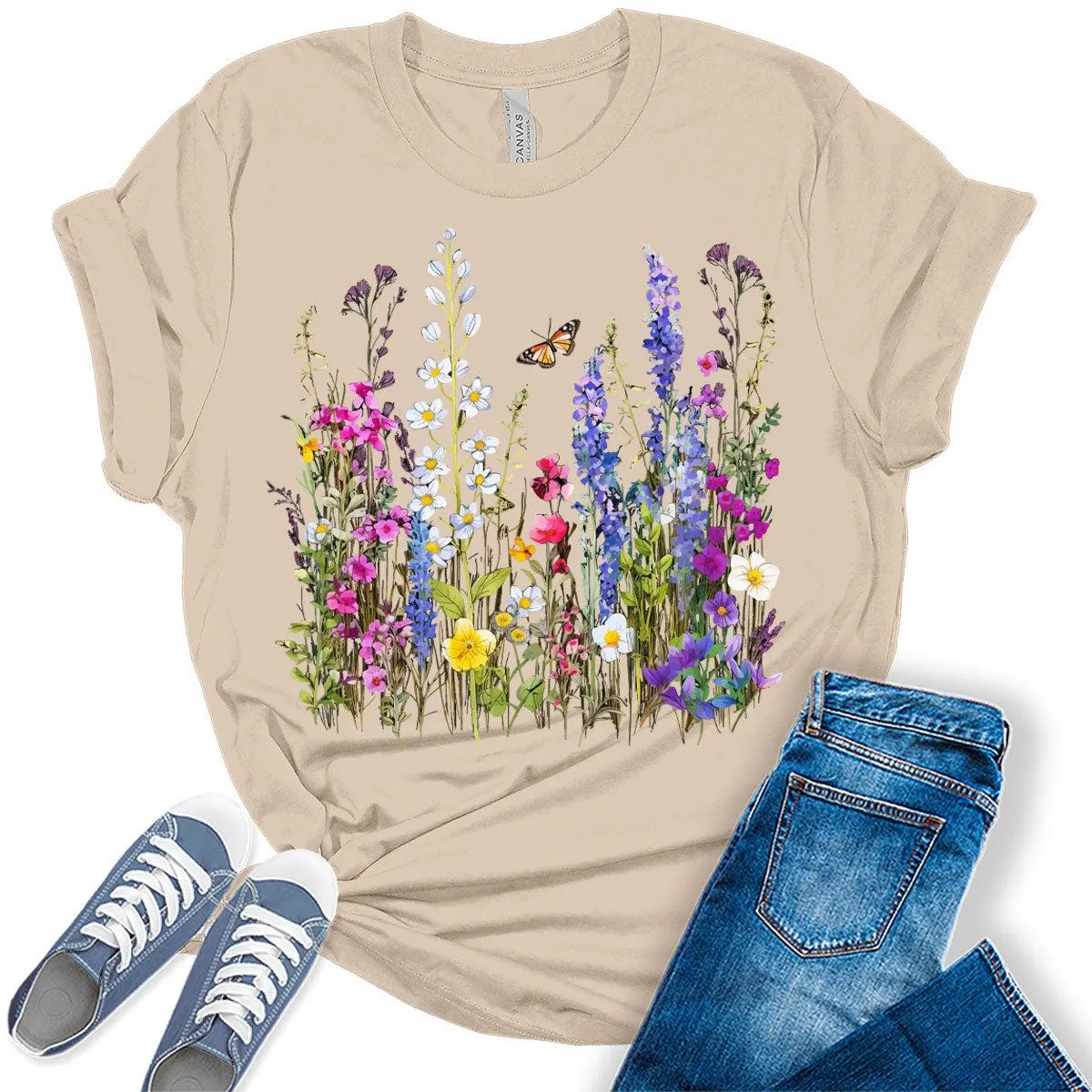 Womens Summer Shirt Vintage Boho Flower T Shirt Trendy Plus Size Graphic Tees