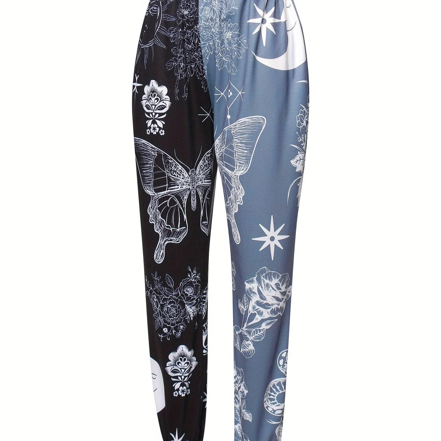 Womens Wild Casual Trousers Fashion Contrast Color Printing Mid-waist Beam Feet Pants