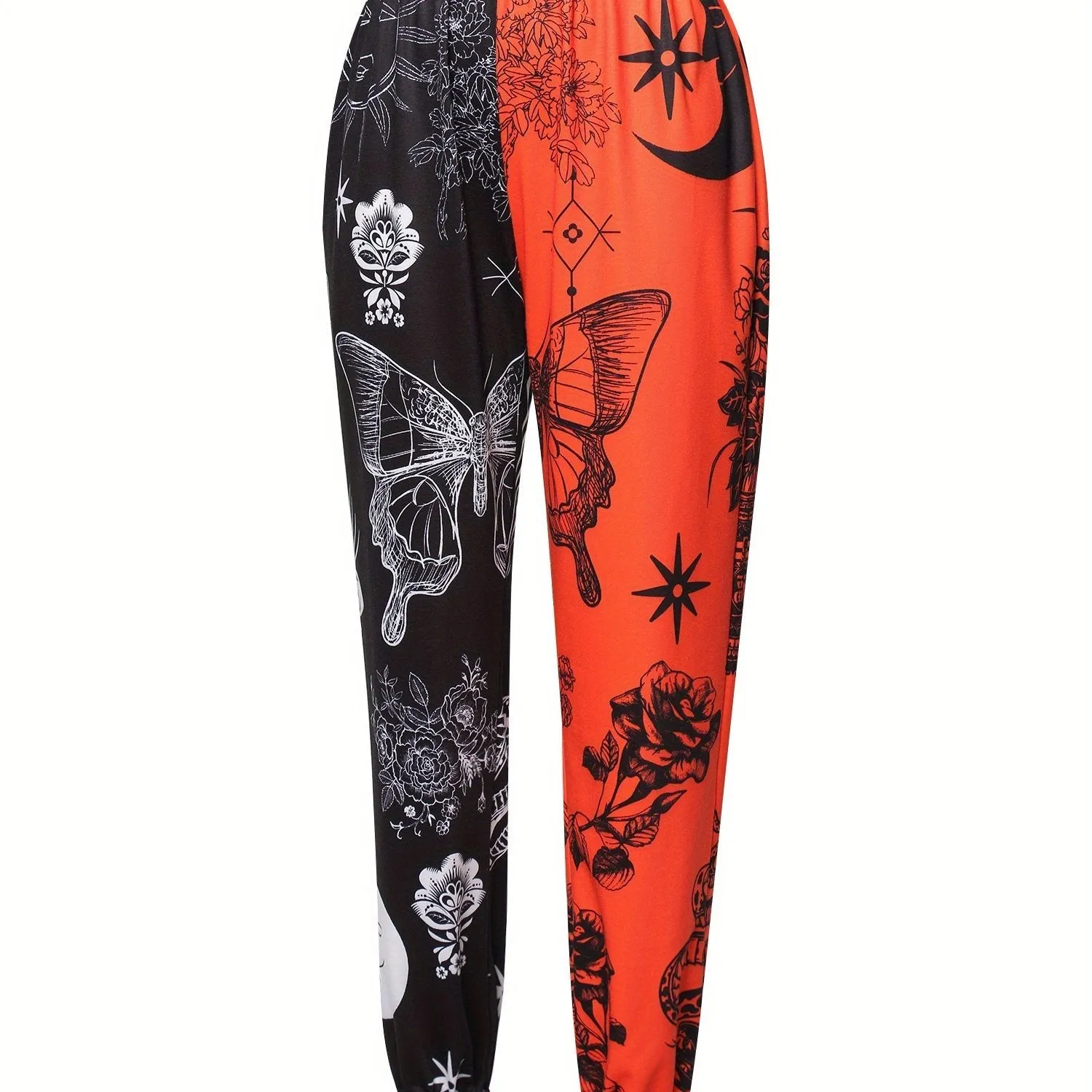 Womens Wild Casual Trousers Fashion Contrast Color Printing Mid-waist Beam Feet Pants