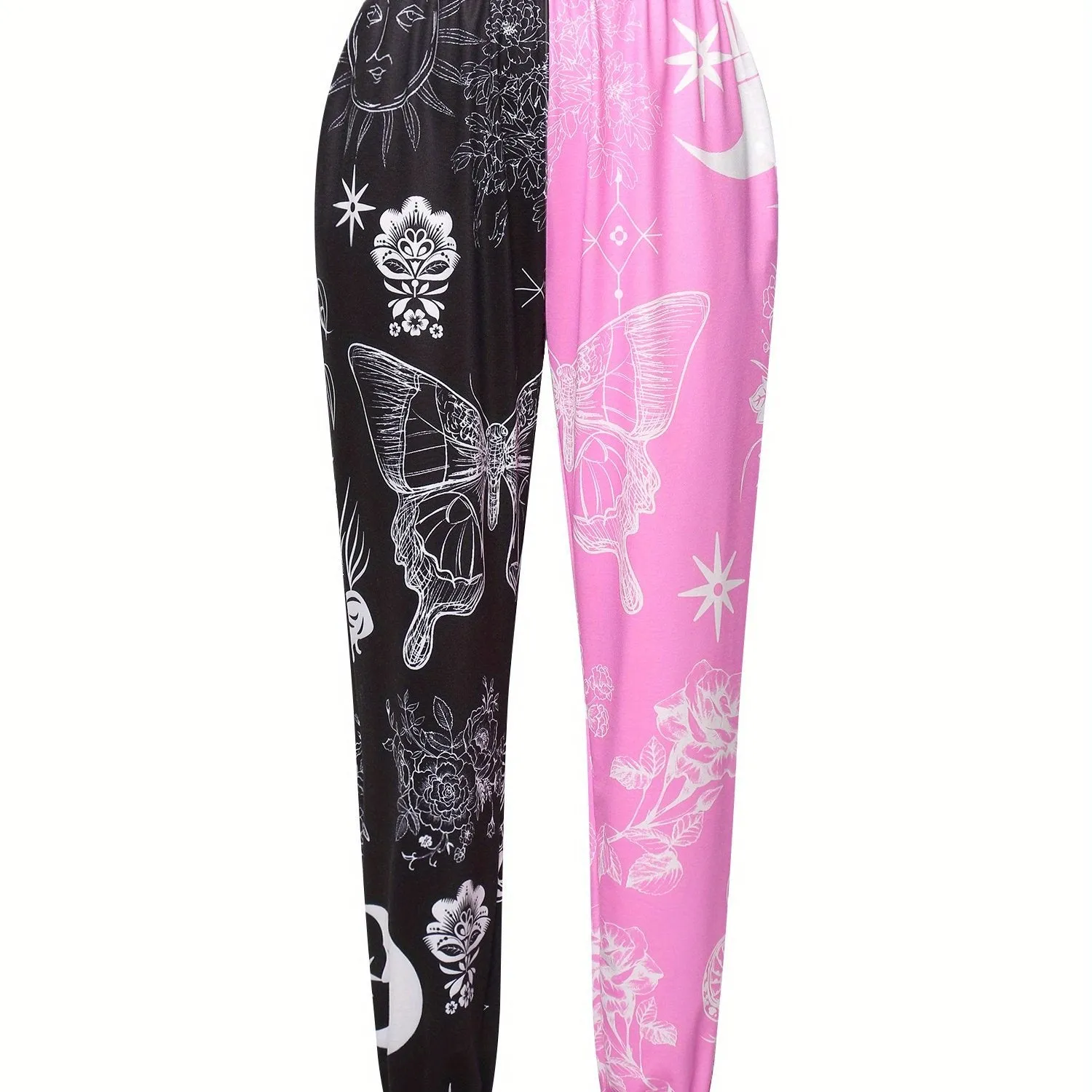 Womens Wild Casual Trousers Fashion Contrast Color Printing Mid-waist Beam Feet Pants