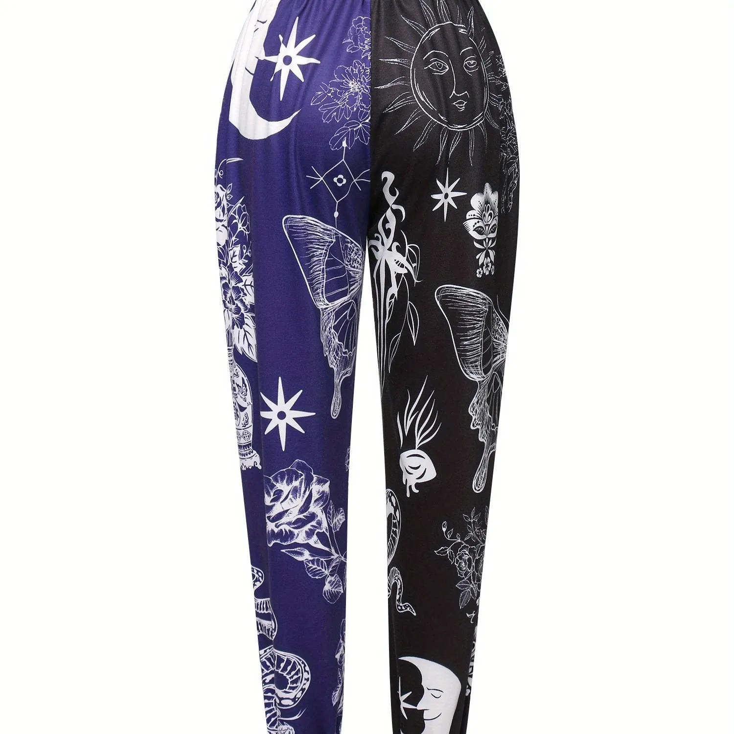 Womens Wild Casual Trousers Fashion Contrast Color Printing Mid-waist Beam Feet Pants