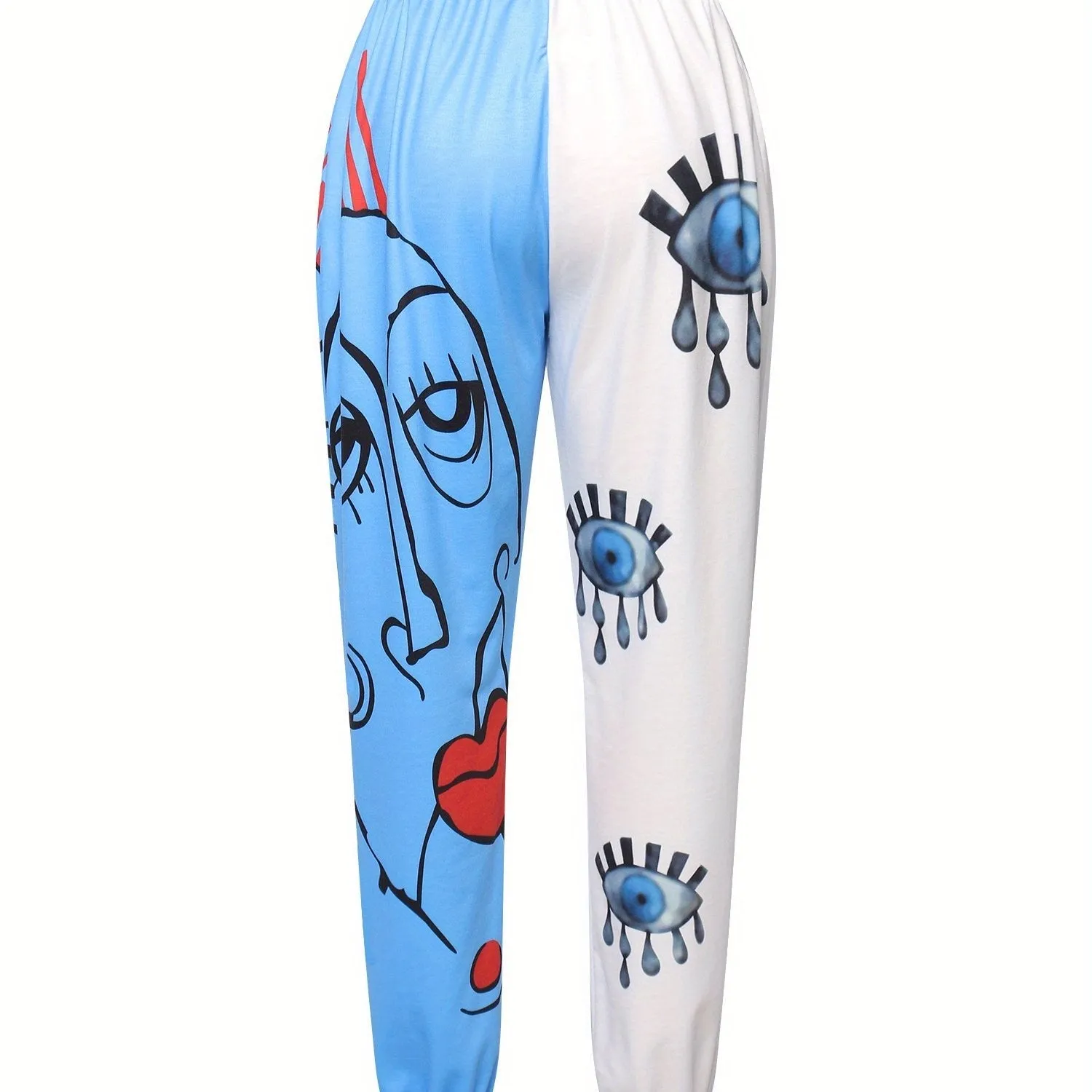 Womens Wild Casual Trousers Fashion Contrast Color Printing Mid-waist Beam Feet Pants