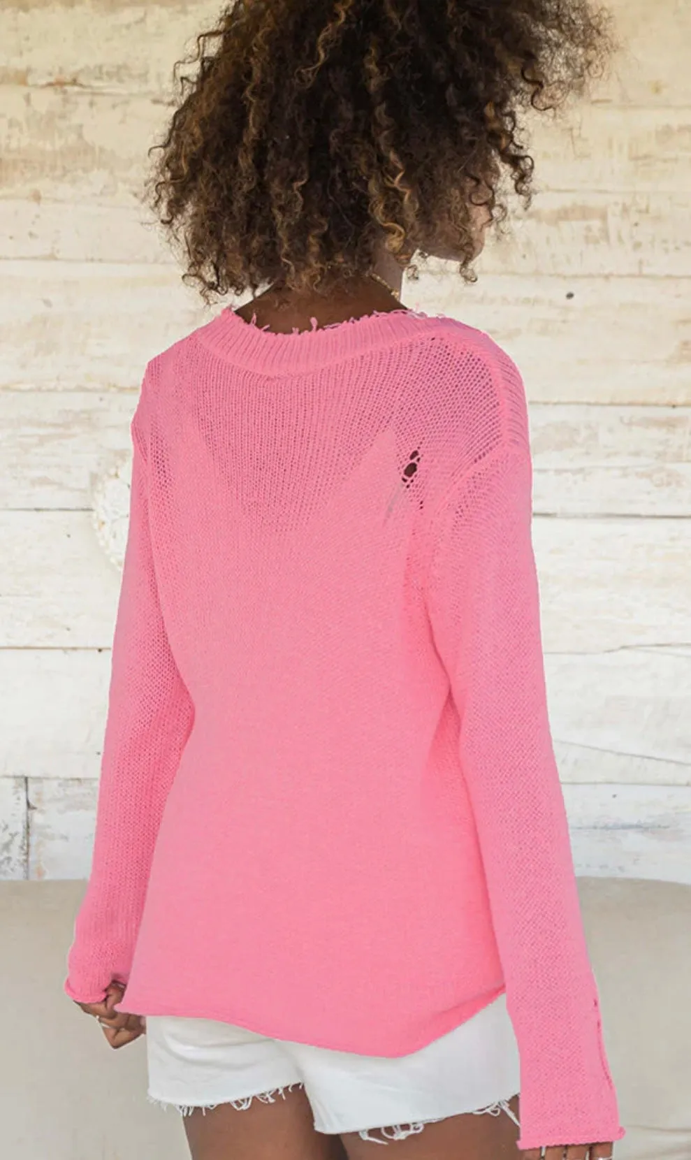 Wooden Ships Aimee Distressed Cotton Sweater