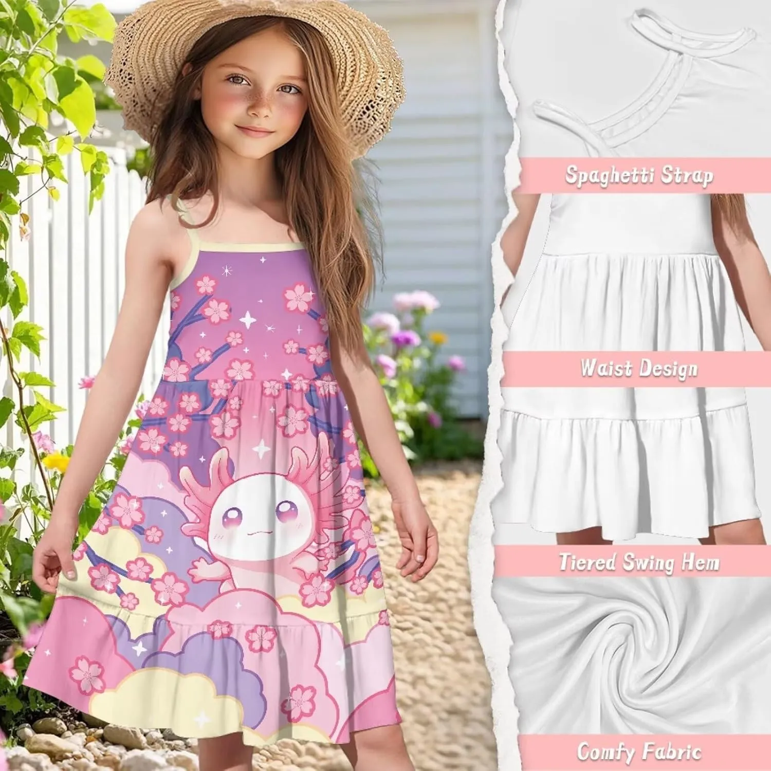 Youngerbaby Dresses for Toddle Girls 3-14T Spaghetti Strap Midi Dress Back to School Dresses One Piece Sundresses
