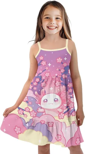 Youngerbaby Dresses for Toddle Girls 3-14T Spaghetti Strap Midi Dress Back to School Dresses One Piece Sundresses