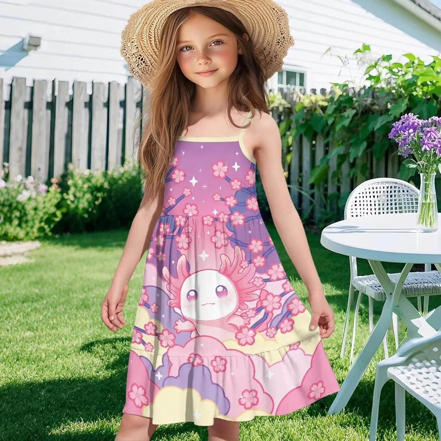 Youngerbaby Dresses for Toddle Girls 3-14T Spaghetti Strap Midi Dress Back to School Dresses One Piece Sundresses