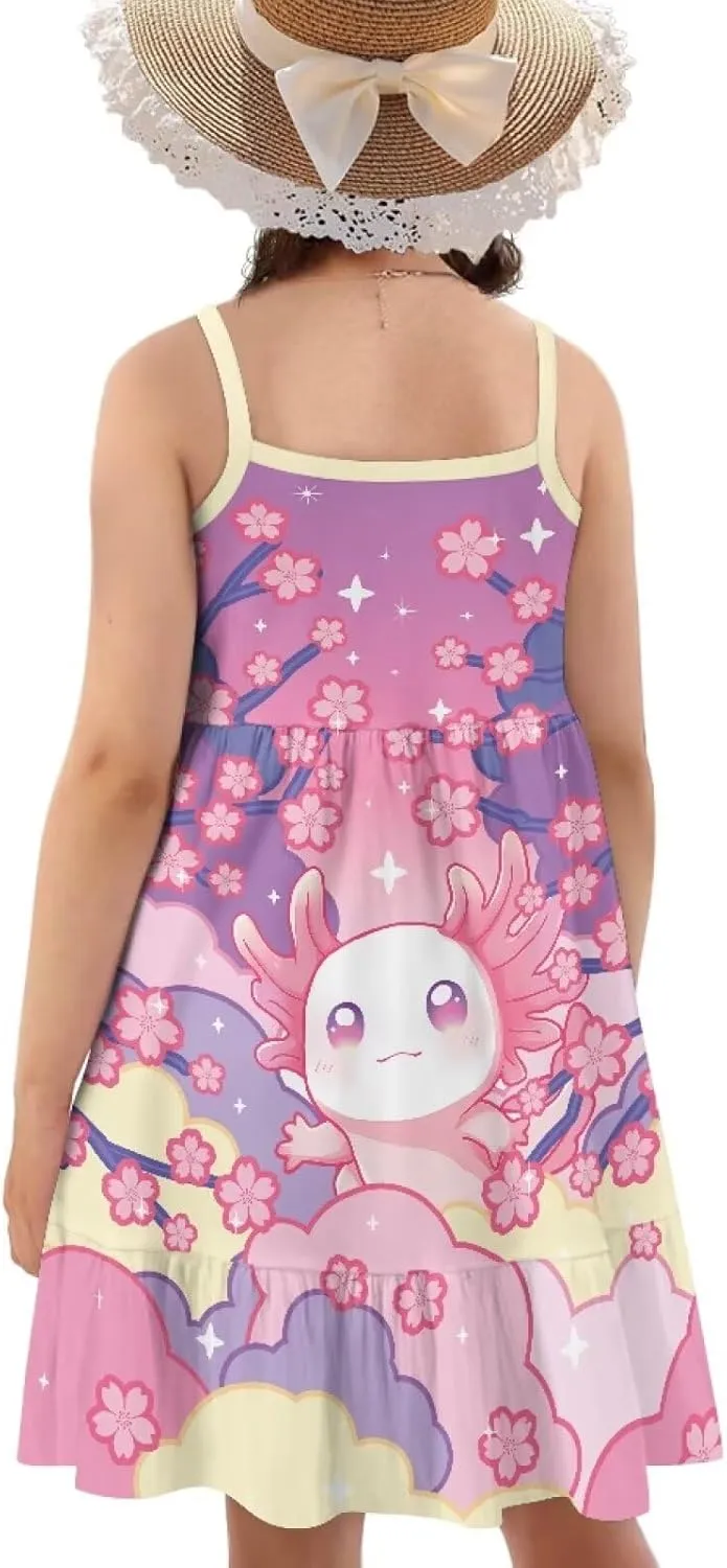 Youngerbaby Dresses for Toddle Girls 3-14T Spaghetti Strap Midi Dress Back to School Dresses One Piece Sundresses